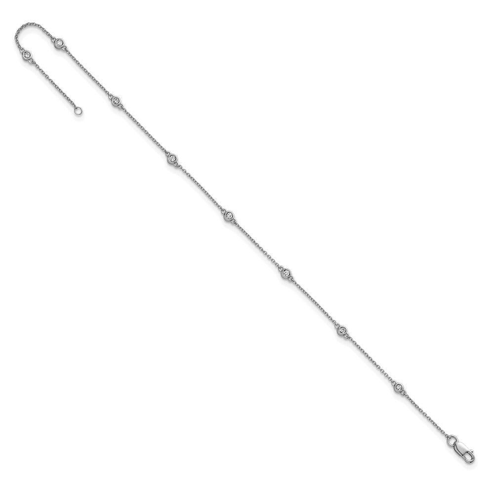 14k White Gold Diamond Station Cable Anklet