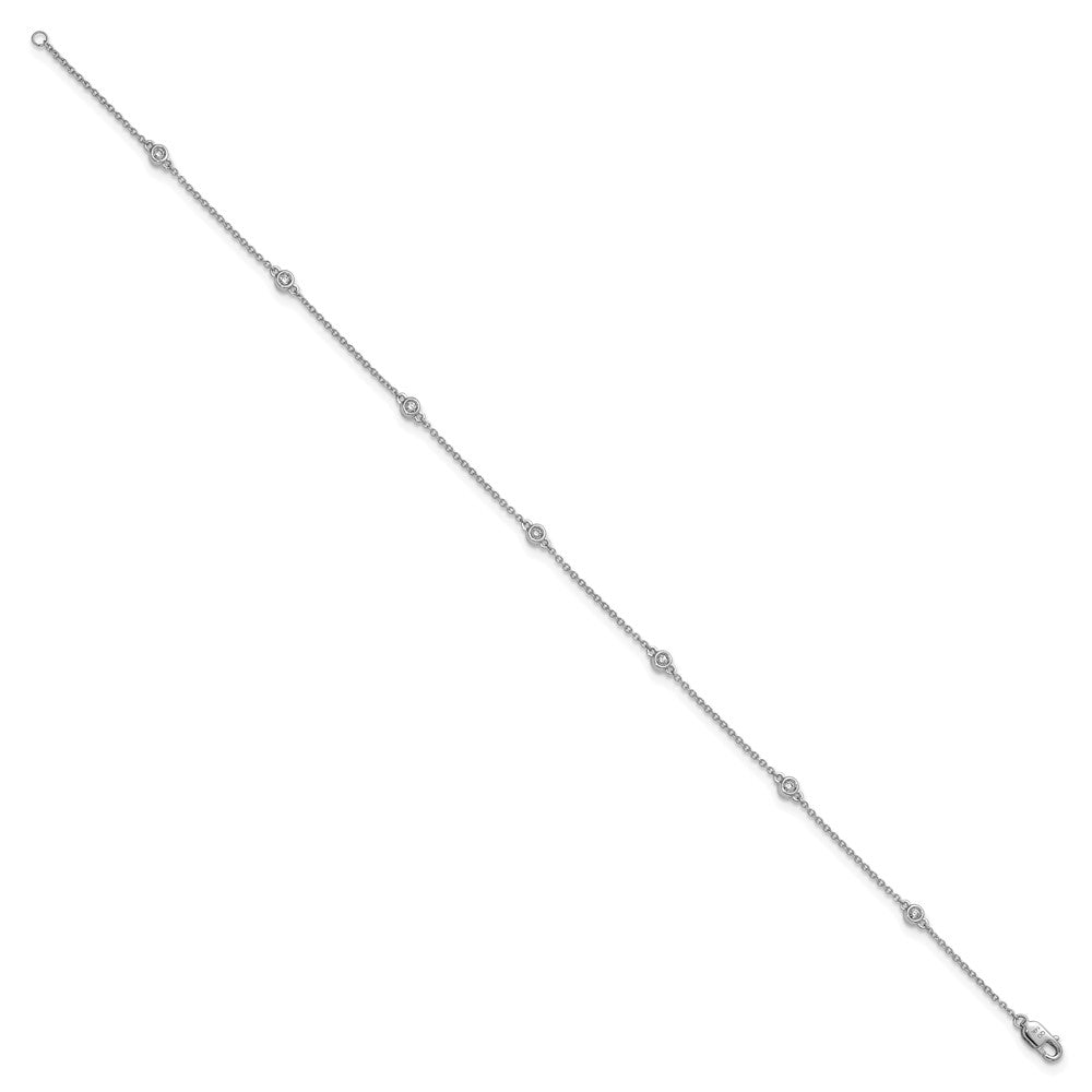 14k White Gold Diamond Station Cable Anklet