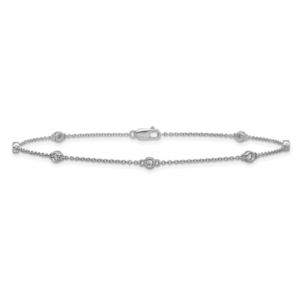 14k White Gold Diamond Station Cable Anklet