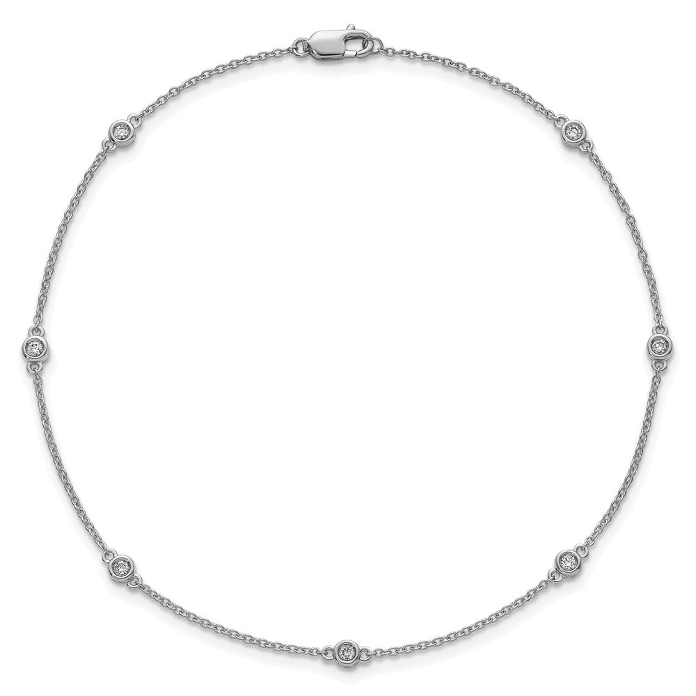 14k White Gold Diamond Station Cable Anklet