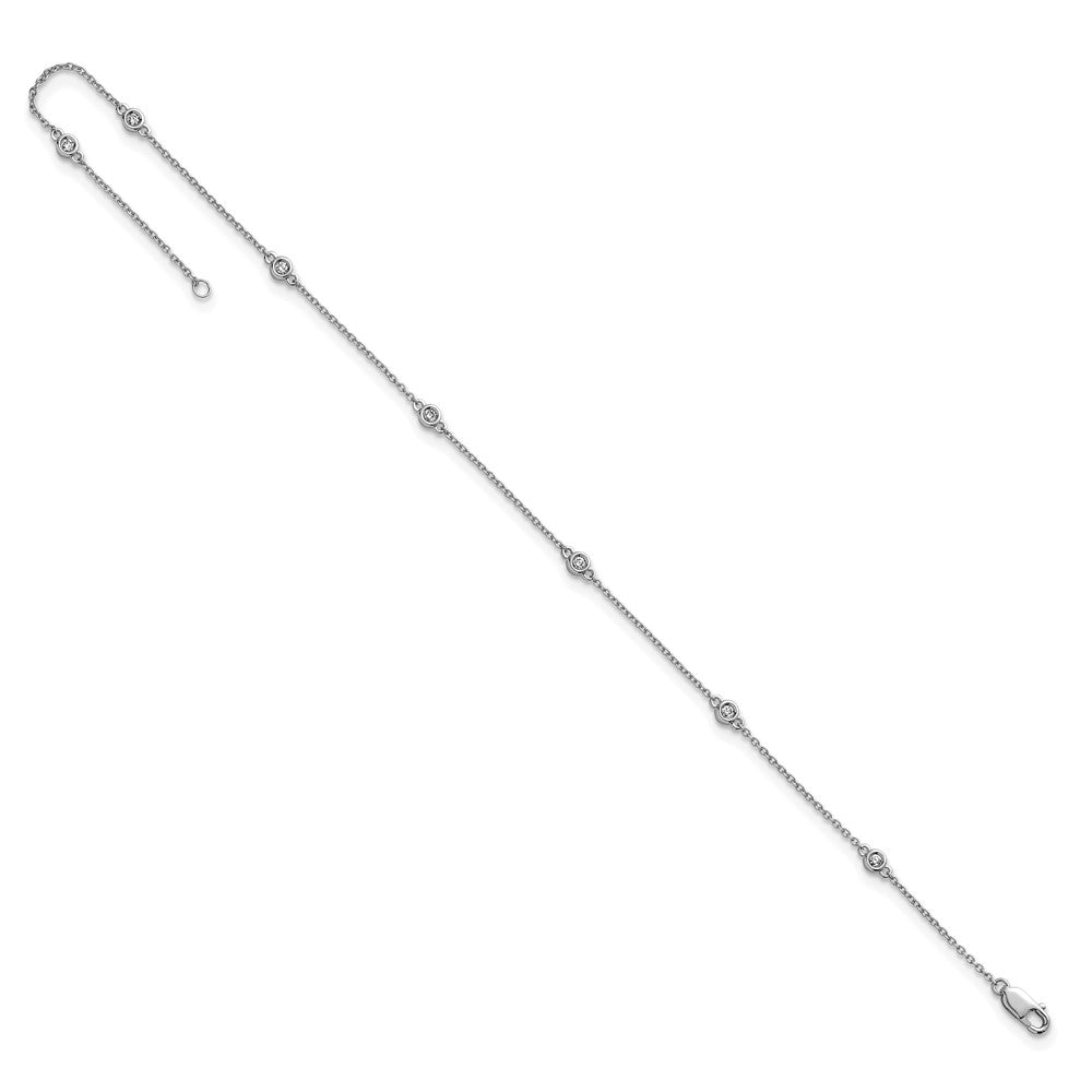 14k White Gold Diamond Station Cable Anklet
