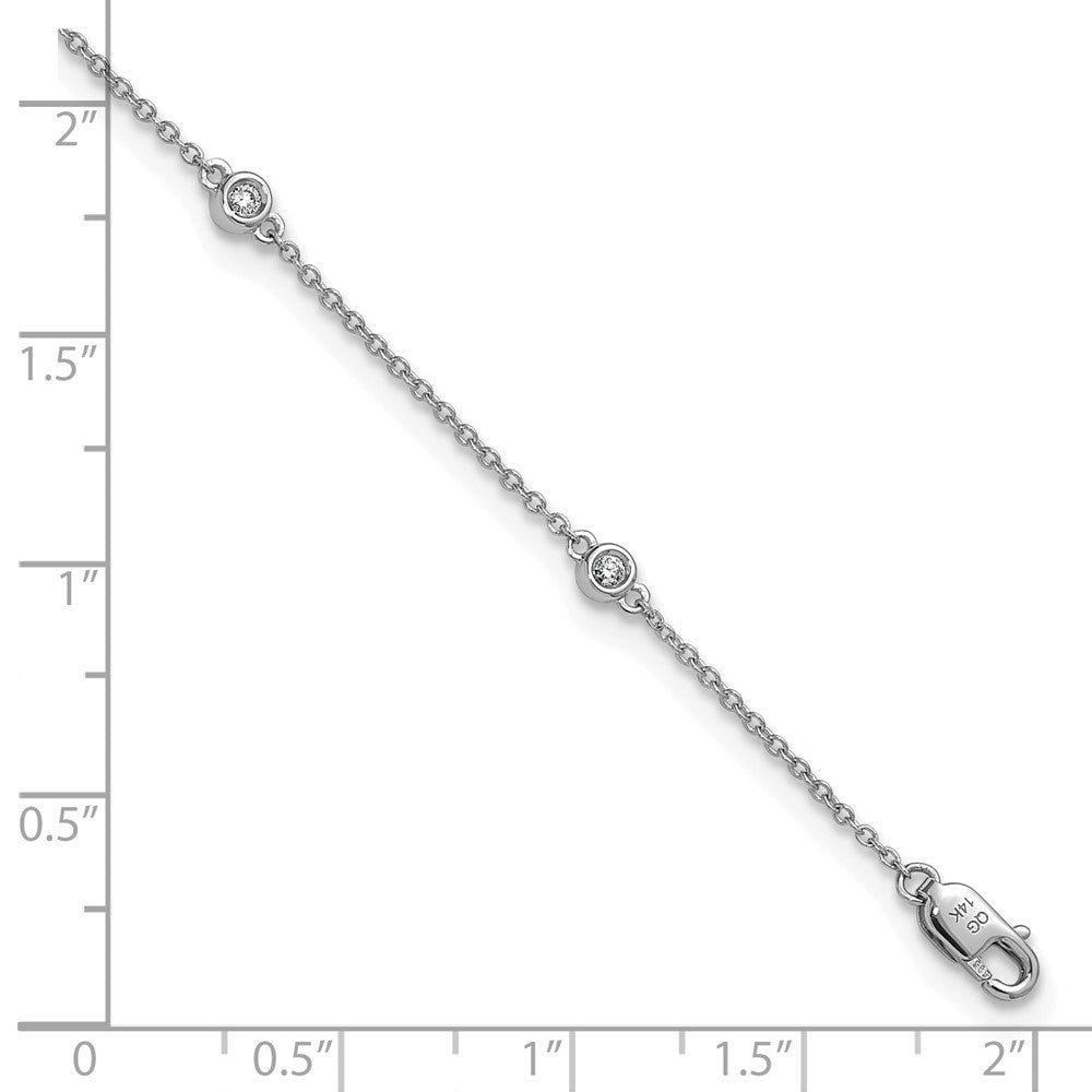 14k White Gold Diamond Station Cable Anklet