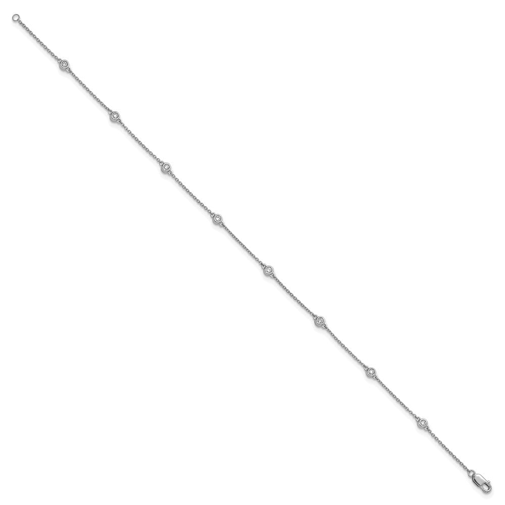 14k White Gold Diamond Station Cable Anklet
