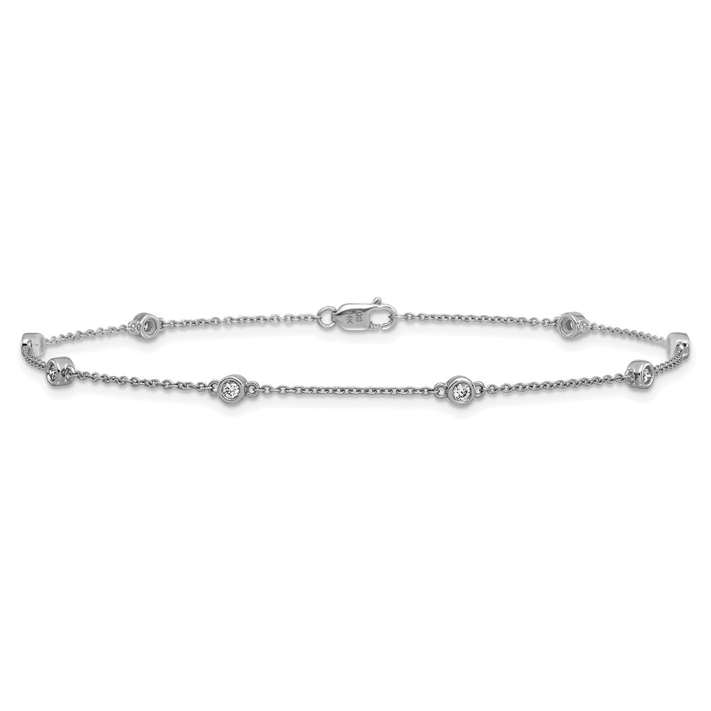 14k White Gold Diamond Station Cable Anklet