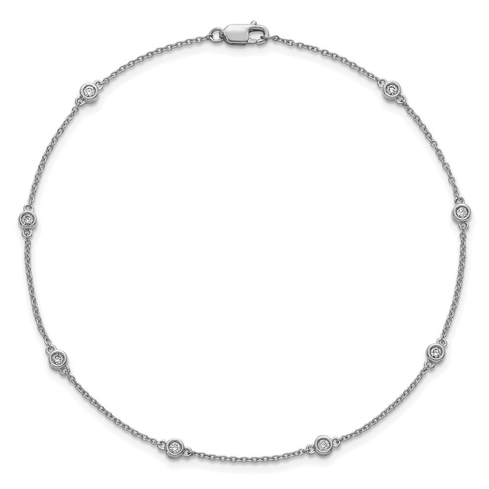 14k White Gold Diamond Station Cable Anklet
