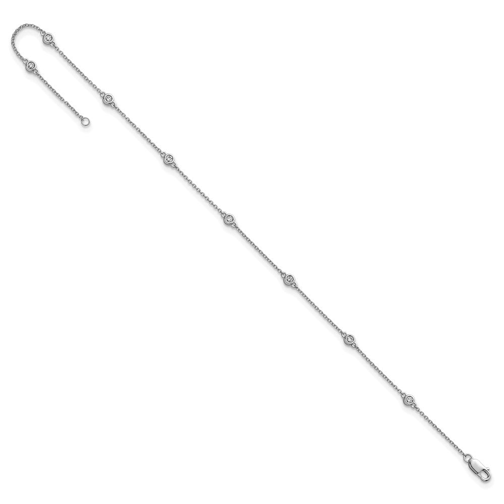 14k White Gold Diamond Station Cable Anklet