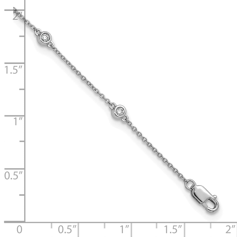 14k White Gold Diamond Station Cable Anklet