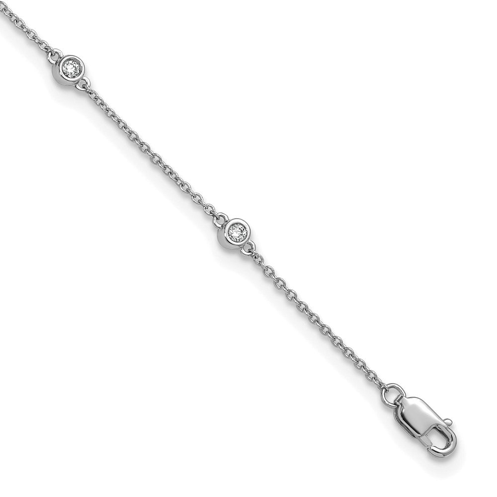 14k White Gold Diamond Station Cable Anklet