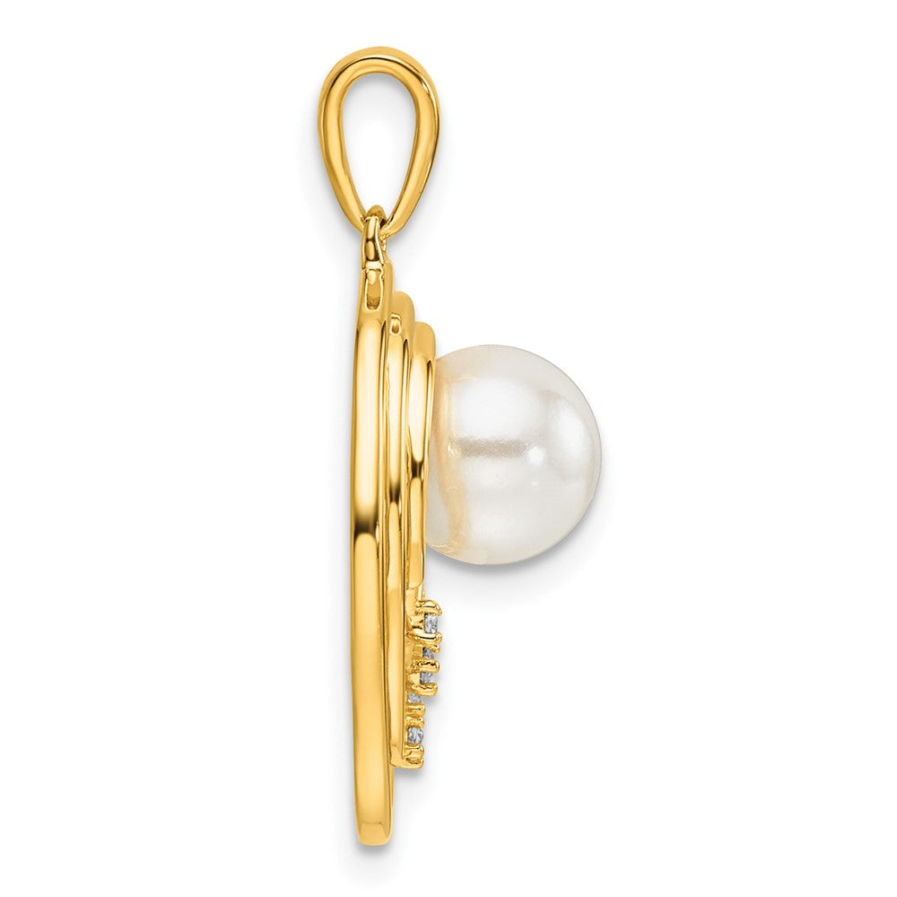 14K Polished Diamond and Pearl Ovals Pendant
