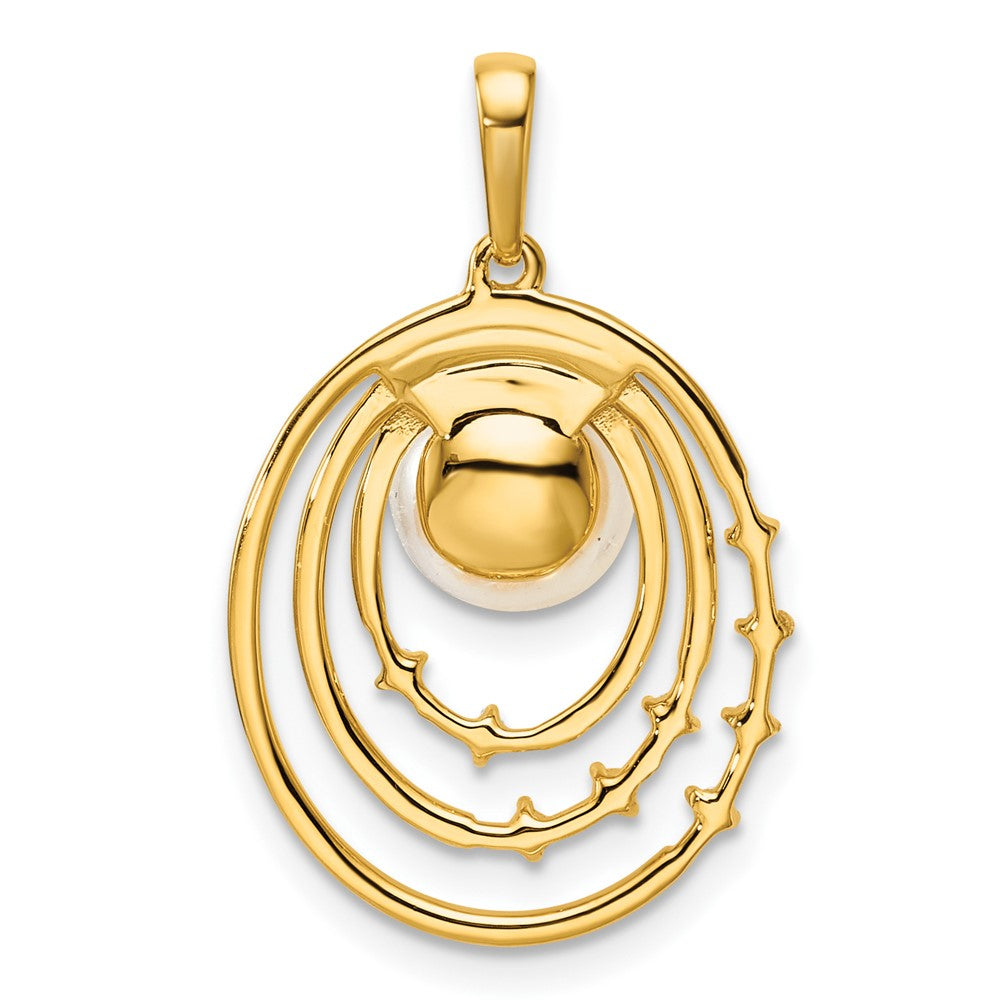 14K Polished Diamond and Pearl Ovals Pendant