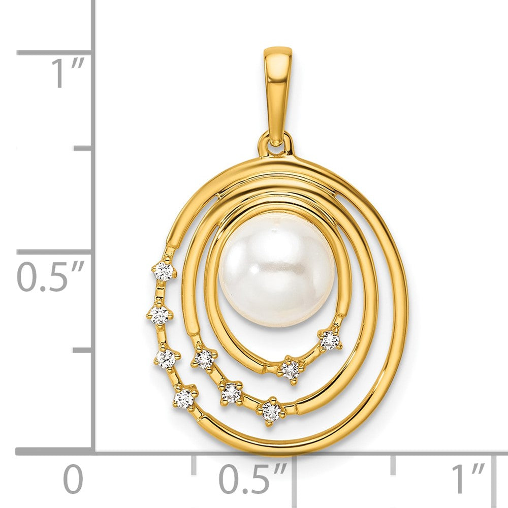14K Polished Diamond and Pearl Ovals Pendant