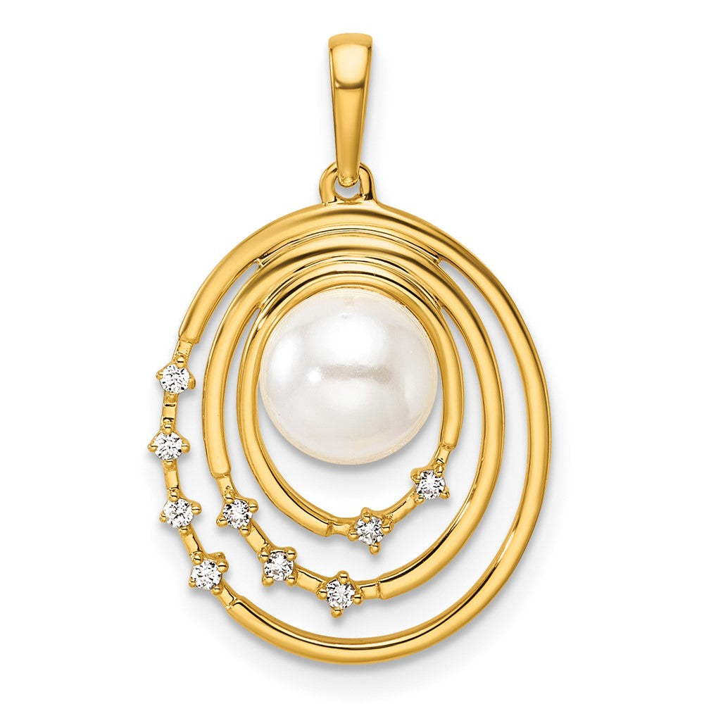 14K Polished Diamond and Pearl Ovals Pendant