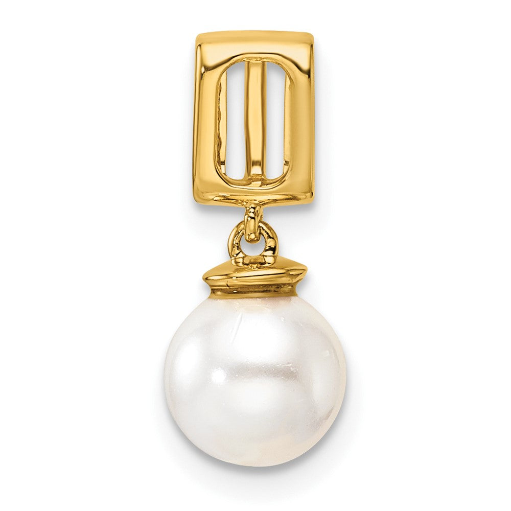 14K Polished Diamond and Pearl Chain Slide