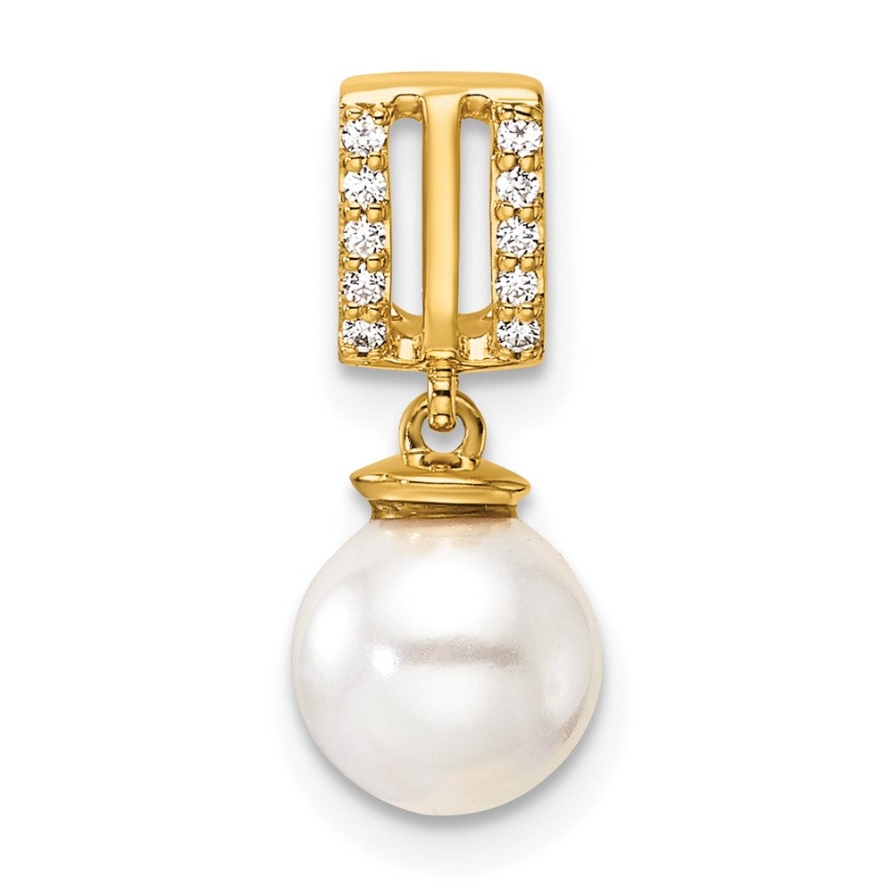 14K Polished Diamond and Pearl Chain Slide
