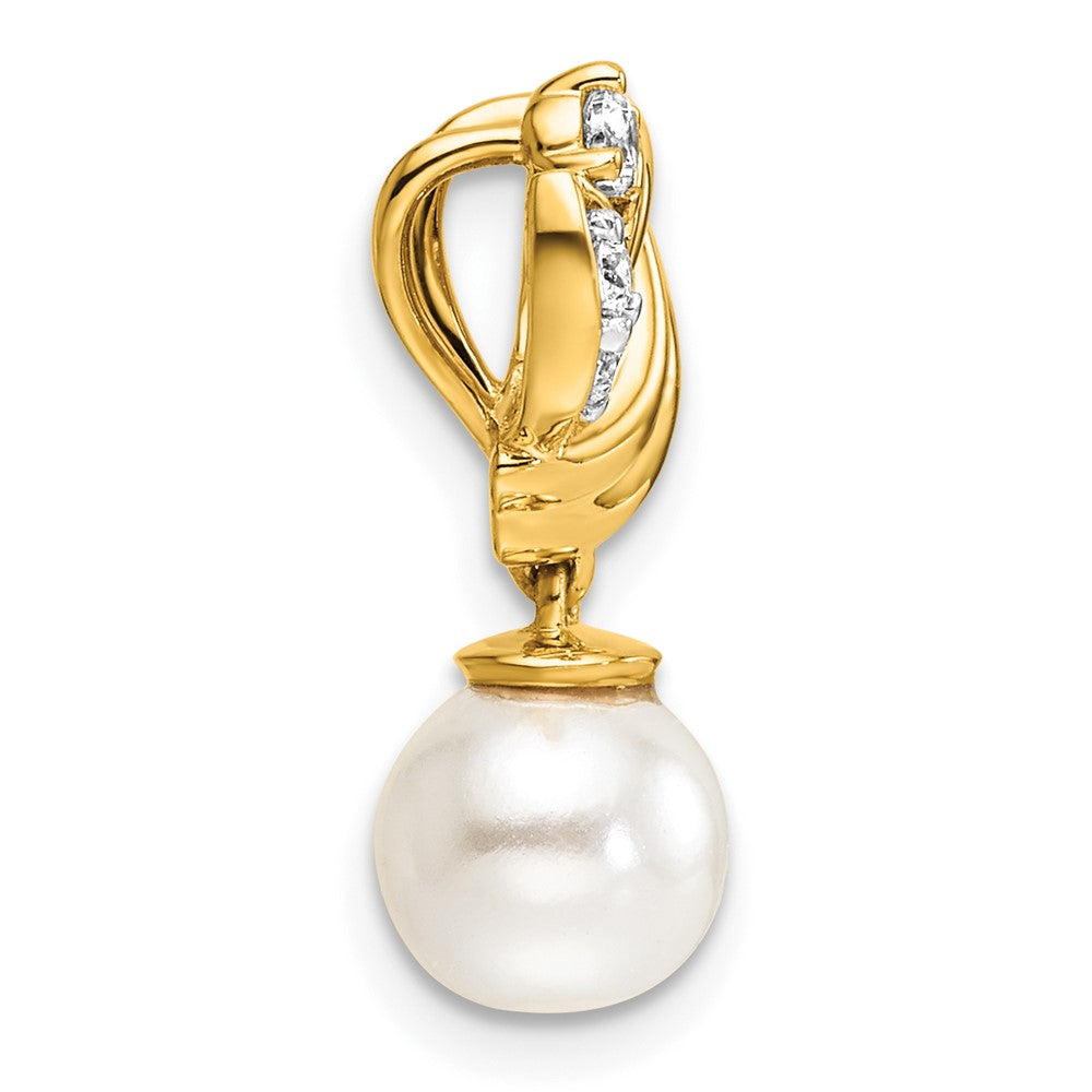 14K Polished Diamond and Pearl Chain Slide