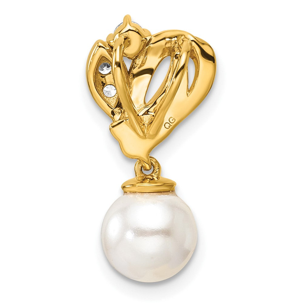 14K Polished Diamond and Pearl Chain Slide
