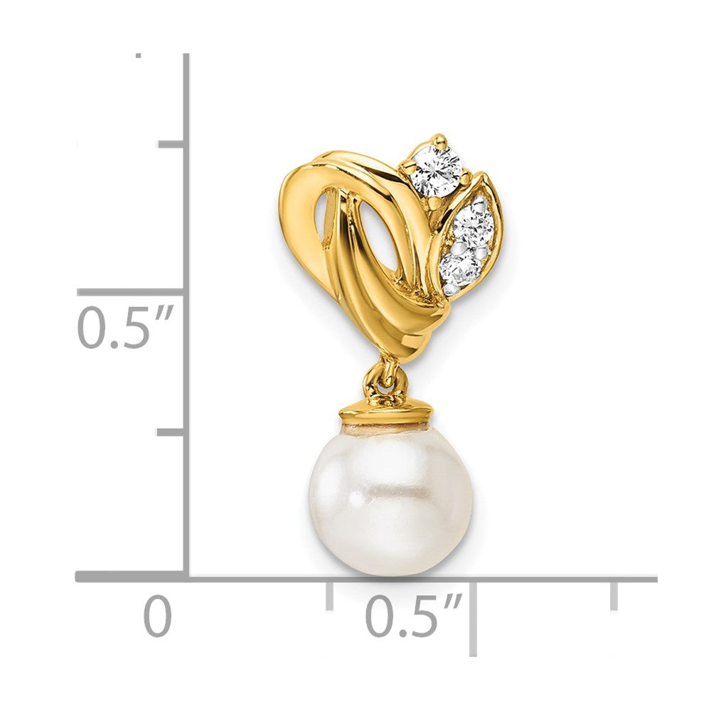 14K Polished Diamond and Pearl Chain Slide