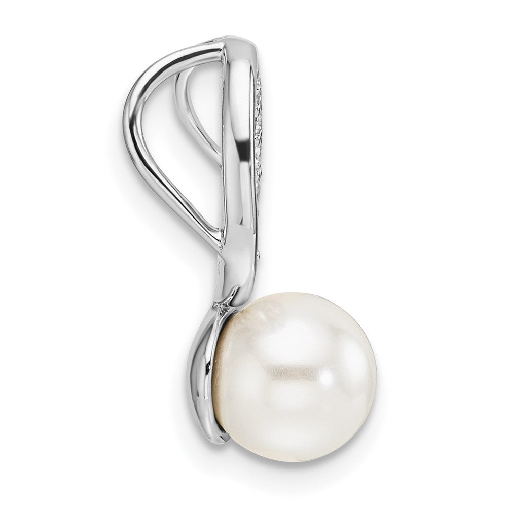 14K White Gold Polished Diamond and Pearl Chain Slide