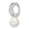 14K White Gold Polished Diamond and Pearl Chain Slide