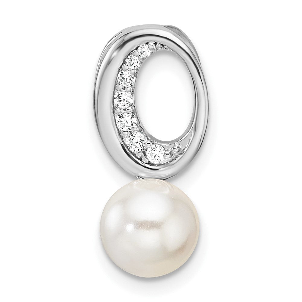 14K White Gold Polished Diamond and Pearl Chain Slide