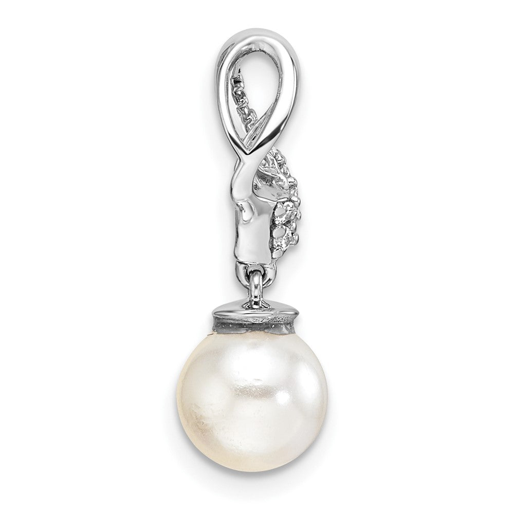 14K White Gold Polished Diamond and Pearl Chain Slide