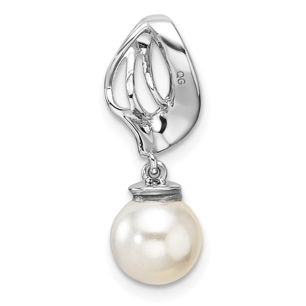 14K White Gold Polished Diamond and Pearl Chain Slide