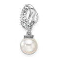 14K White Gold Polished Diamond and Pearl Chain Slide
