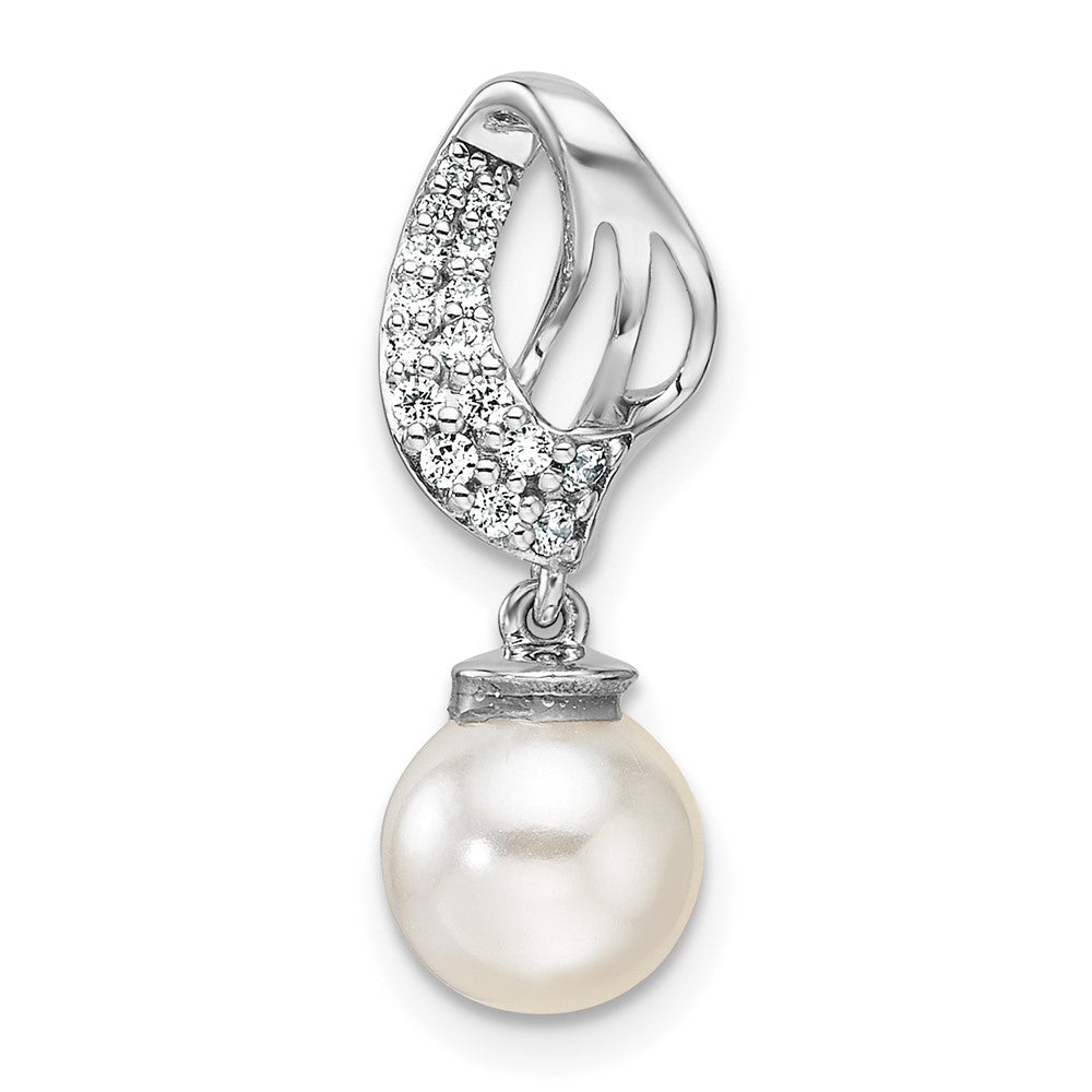 14K White Gold Polished Diamond and Pearl Chain Slide