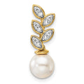 14K Polished Diamond and Pearl Leaf Chain Slide