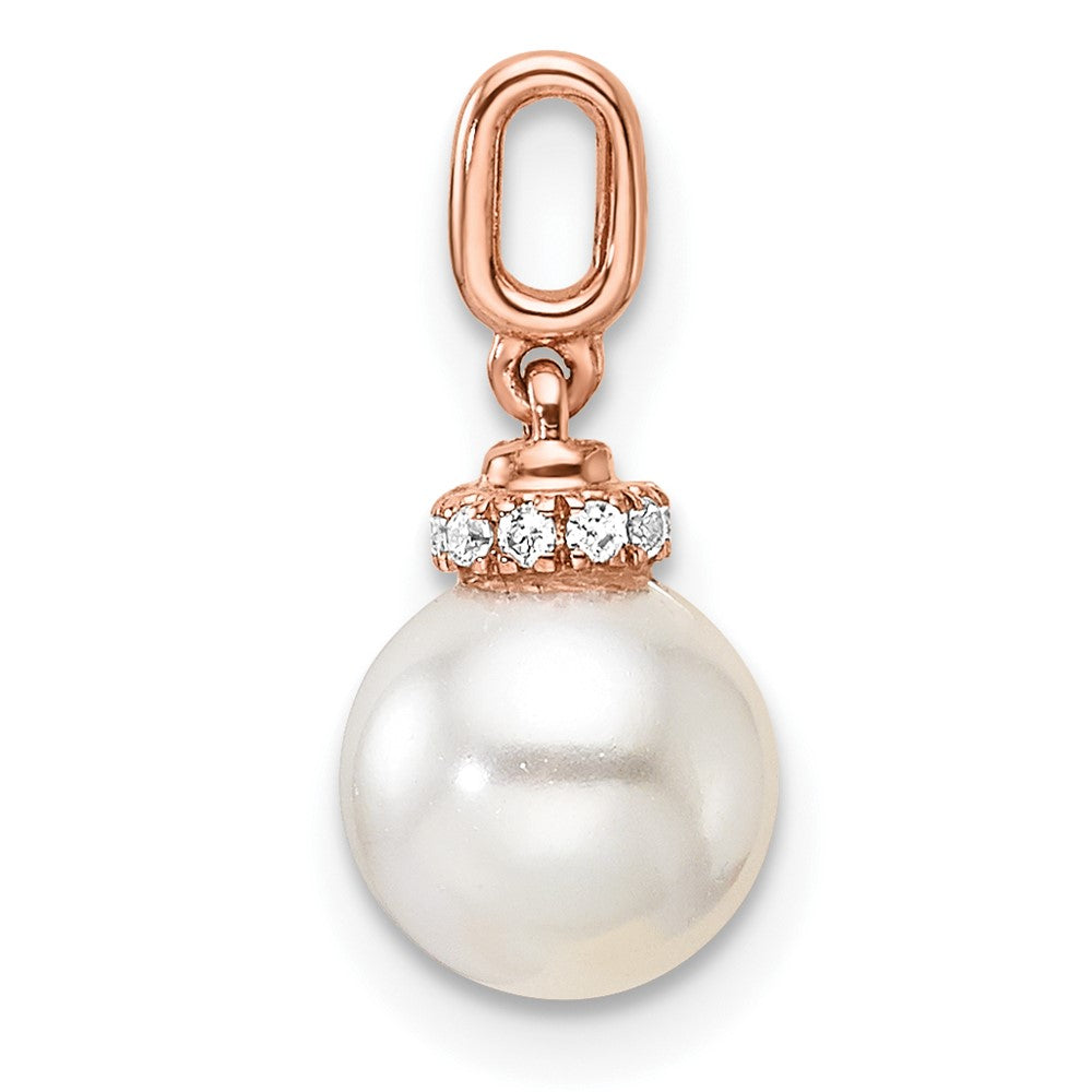 14K Rose Gold Polished Diamond and Pearl Pendant