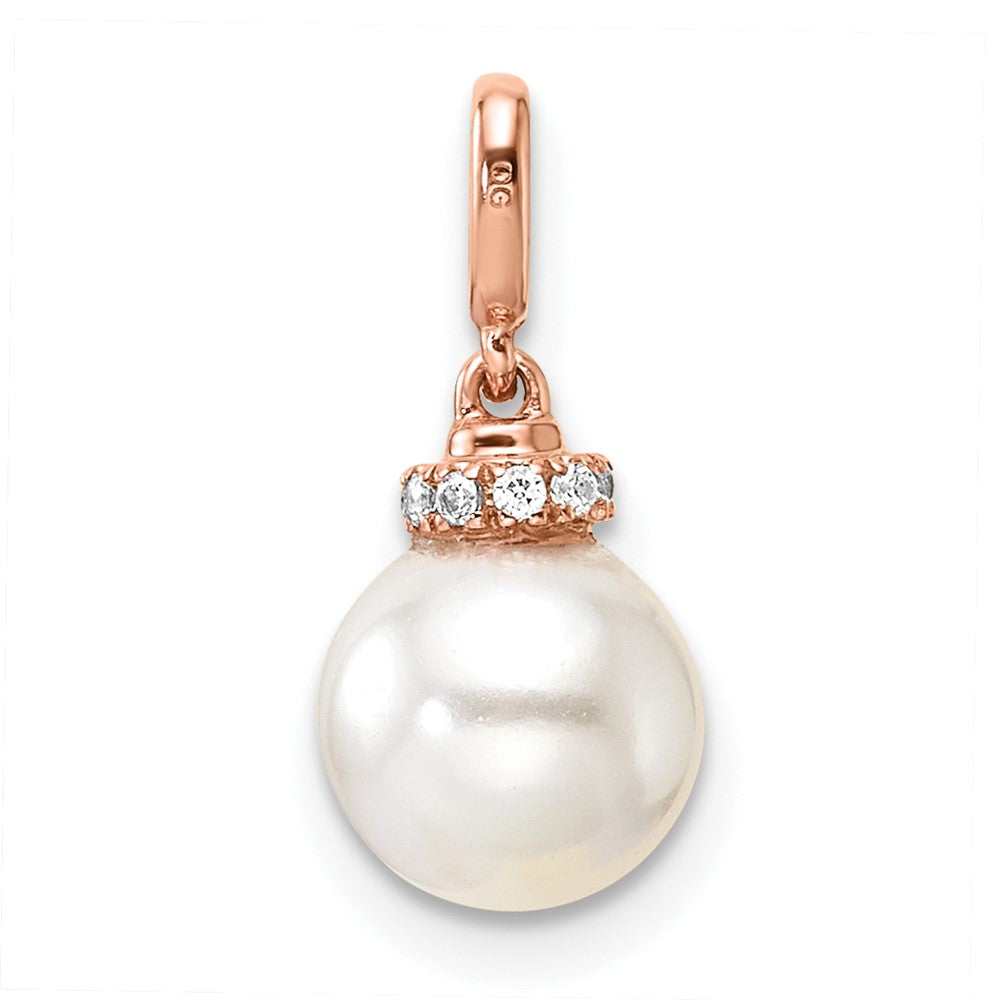 14K Rose Gold Polished Diamond and Pearl Pendant
