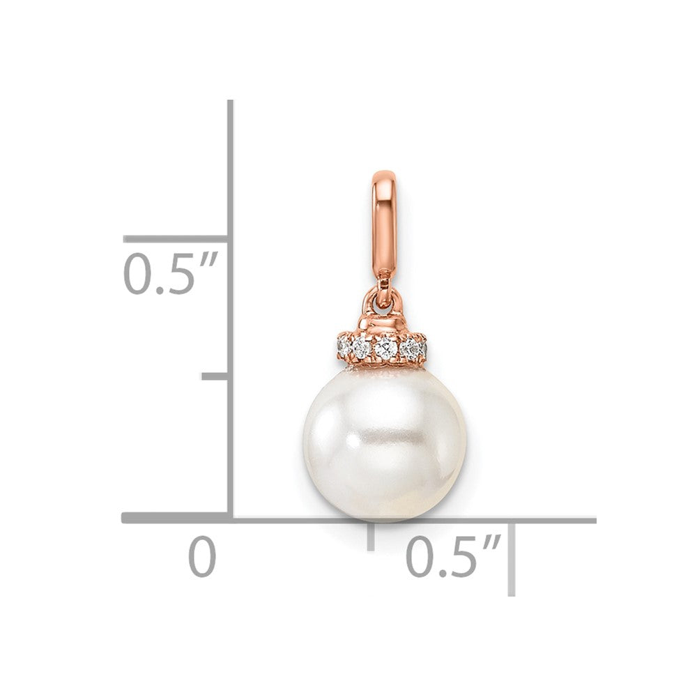 14K Rose Gold Polished Diamond and Pearl Pendant