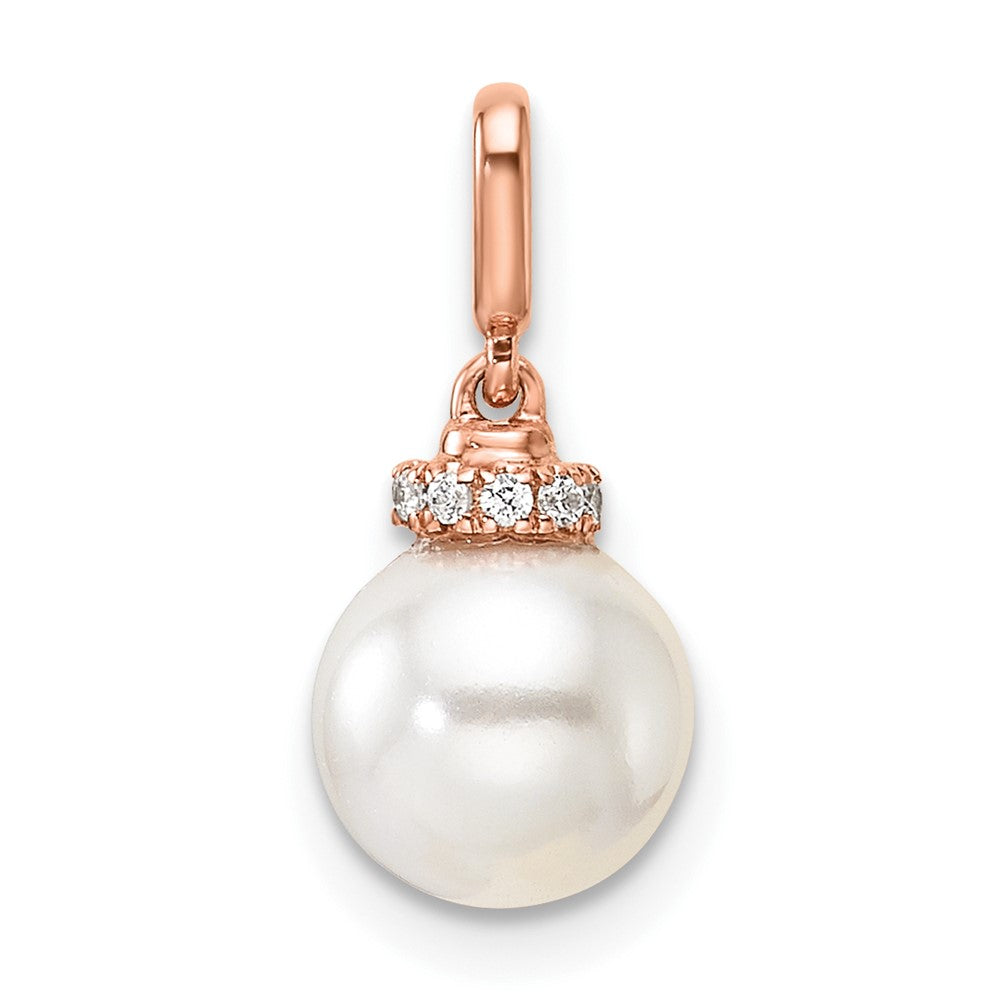 14K Rose Gold Polished Diamond and Pearl Pendant