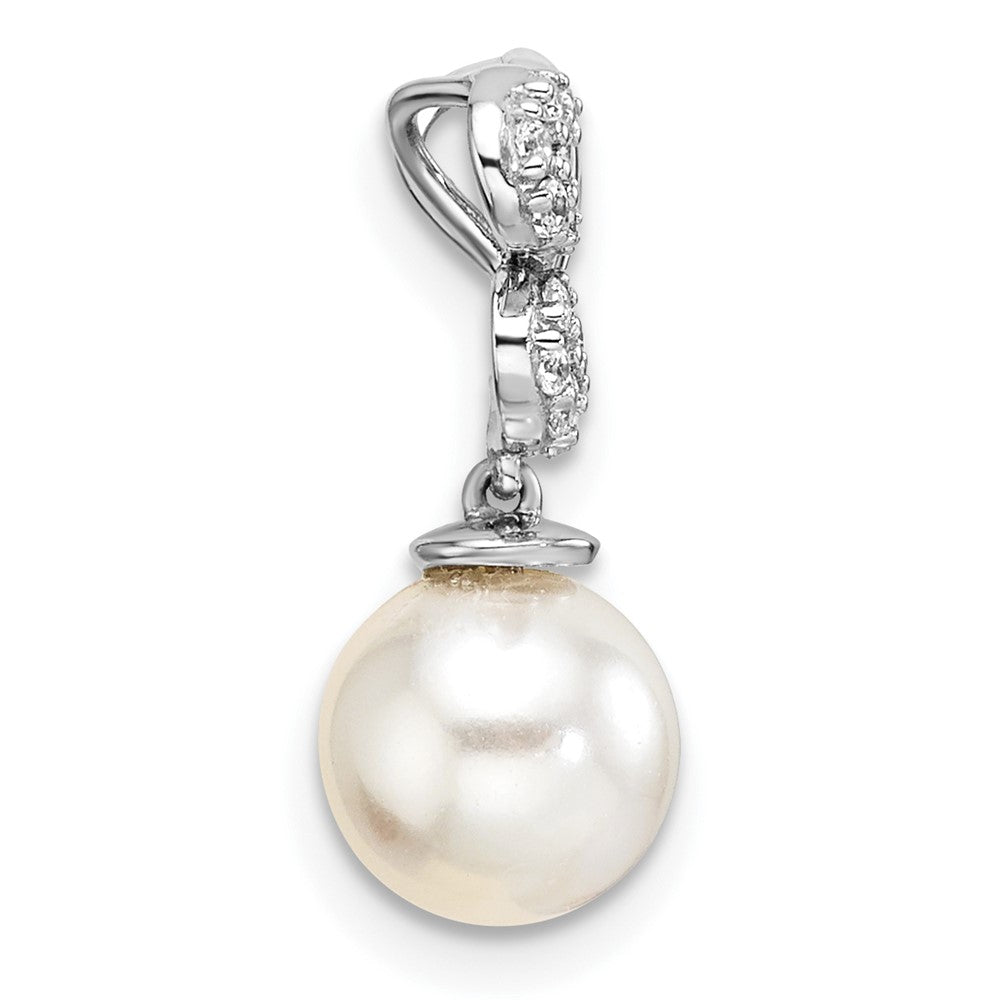 14K White Gold Polished Diamond and Pearl Chain Slide
