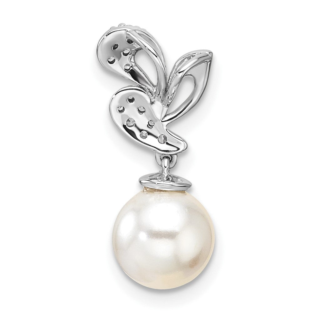14K White Gold Polished Diamond and Pearl Chain Slide