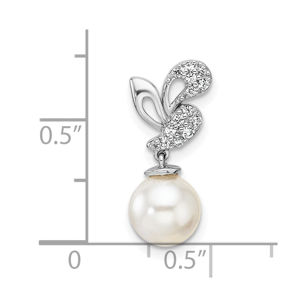 14K White Gold Polished Diamond and Pearl Chain Slide