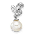 14K White Gold Polished Diamond and Pearl Chain Slide