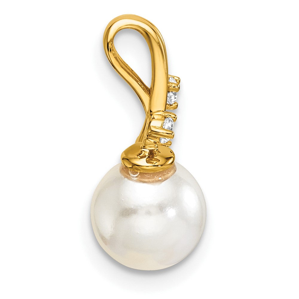 14K Polished Diamond and Pearl Chain Slide