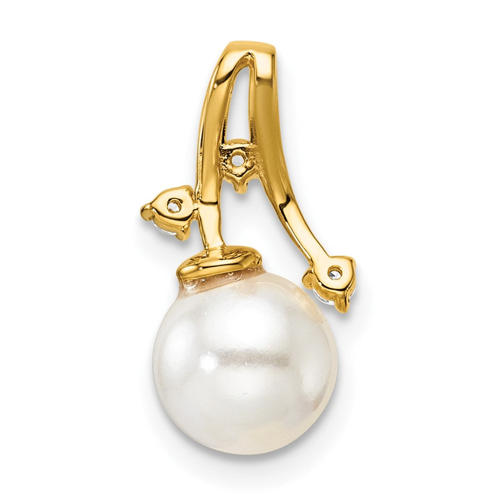 14K Polished Diamond and Pearl Chain Slide