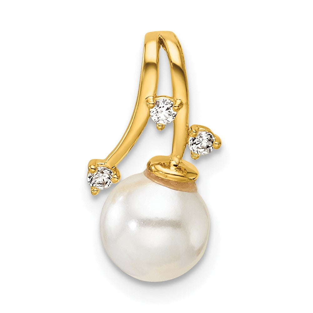 14K Polished Diamond and Pearl Chain Slide