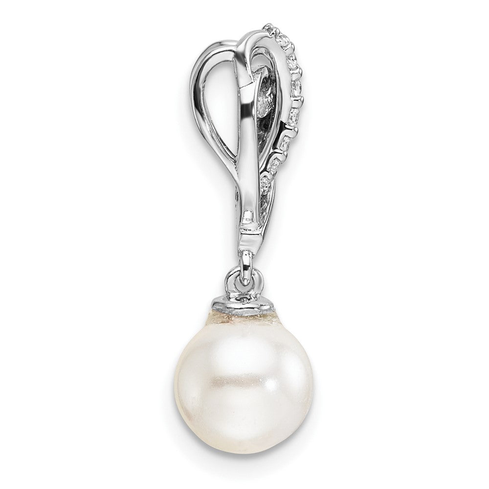 14K White Gold Polished Diamond and Pearl Chain Slide