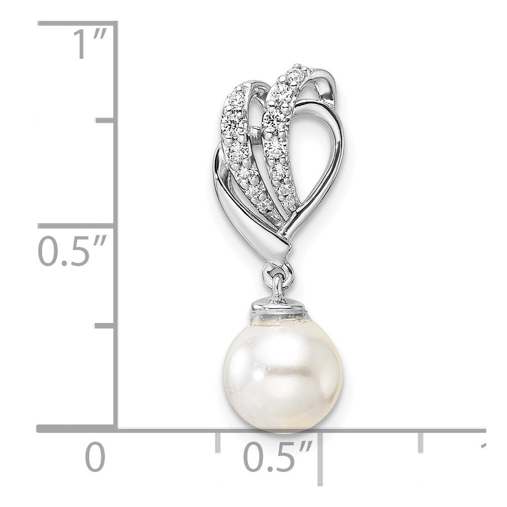 14K White Gold Polished Diamond and Pearl Chain Slide