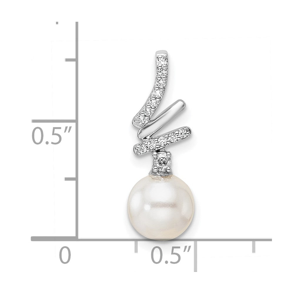 14K White Gold Polished Diamond and Pearl Chain Slide