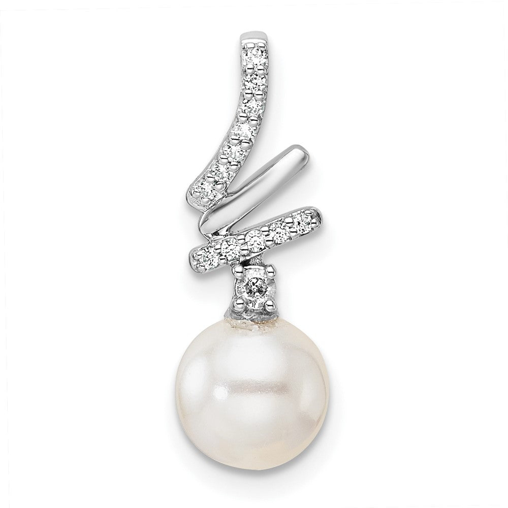 14K White Gold Polished Diamond and Pearl Chain Slide