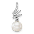 14K White Gold Polished Diamond and Pearl Chain Slide