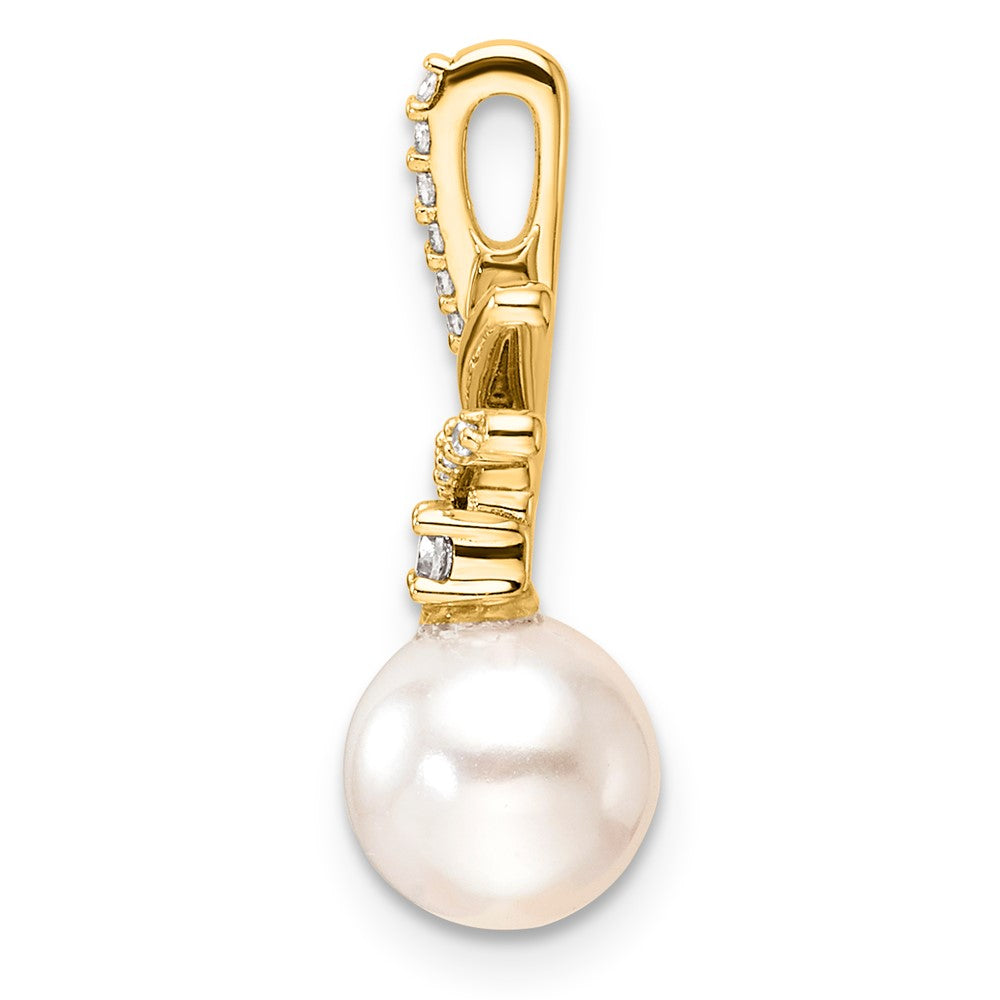 14K Polished Diamond and Pearl Chain Slide