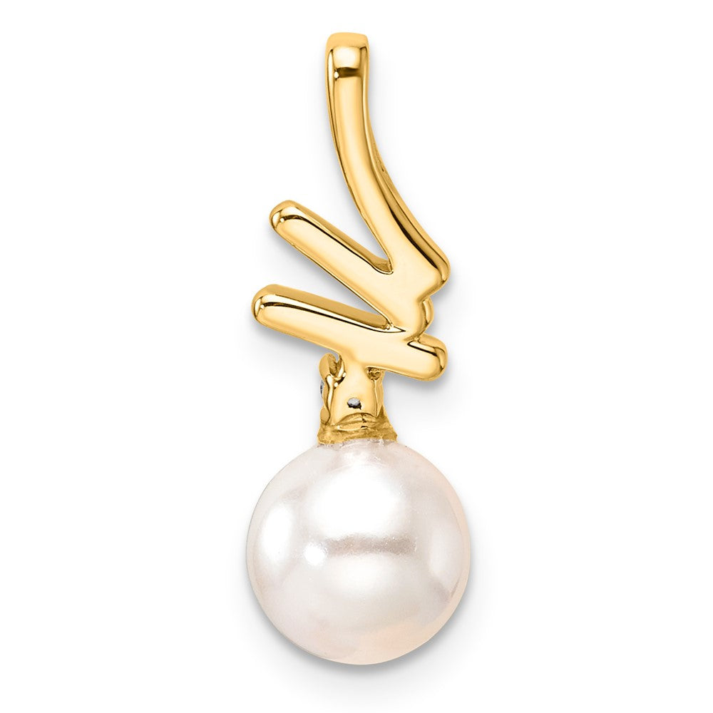 14K Polished Diamond and Pearl Chain Slide