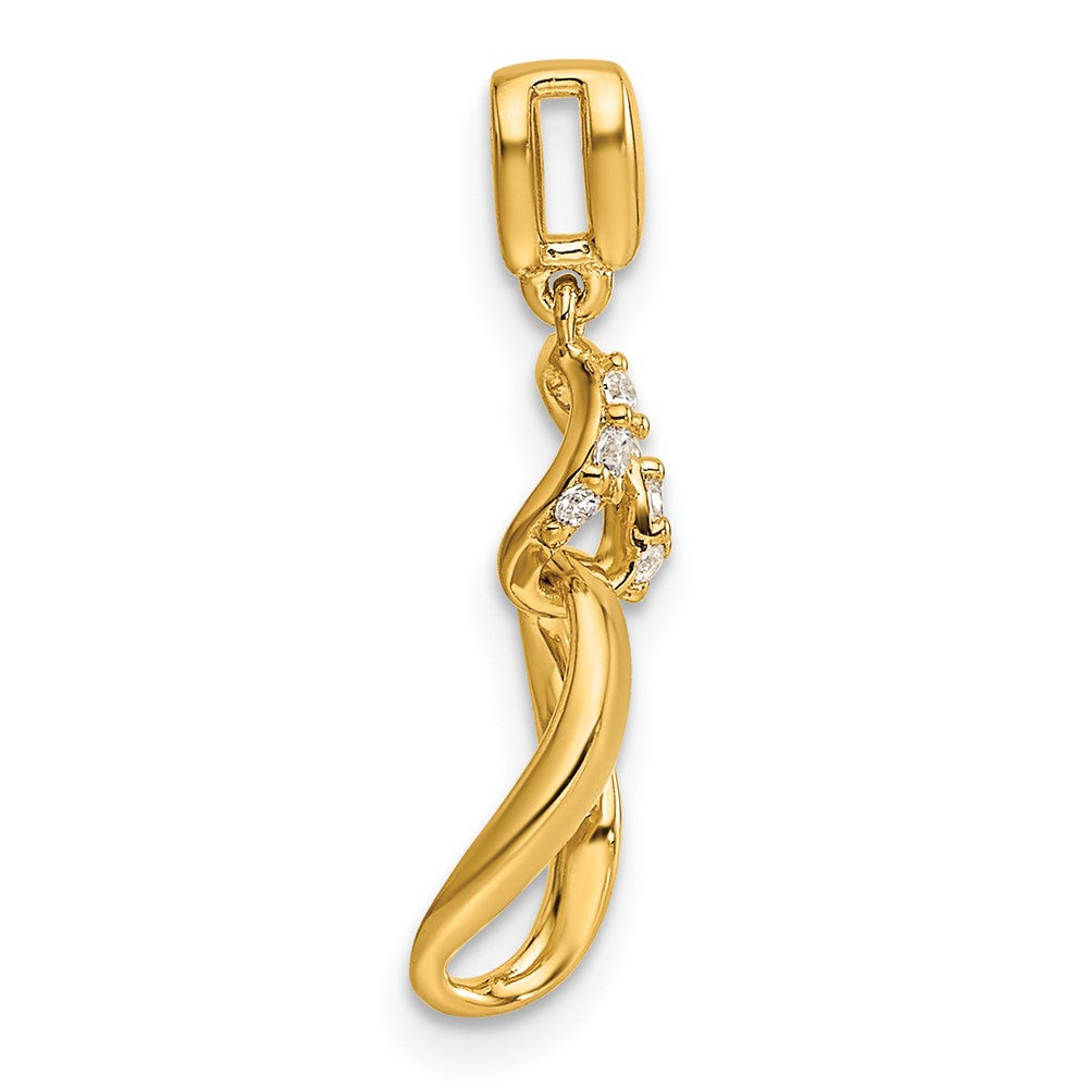 14K Polished Diamond Wavy Oval Dangle Pendant