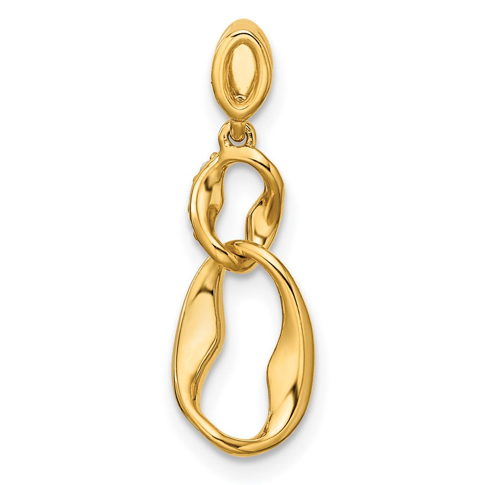 14K Polished Diamond Wavy Oval Dangle Pendant