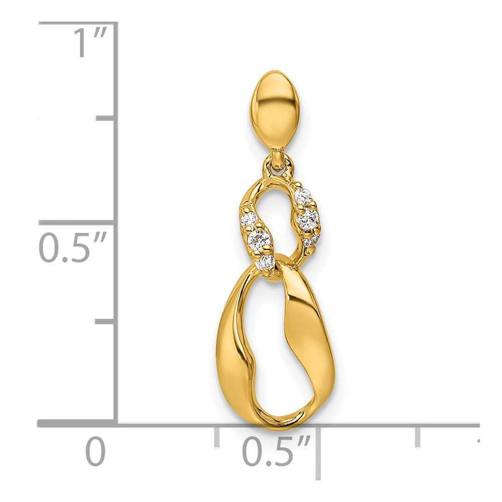 14K Polished Diamond Wavy Oval Dangle Pendant